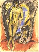 Ernst Ludwig Kirchner Standing female nude in frot of a tent oil on canvas